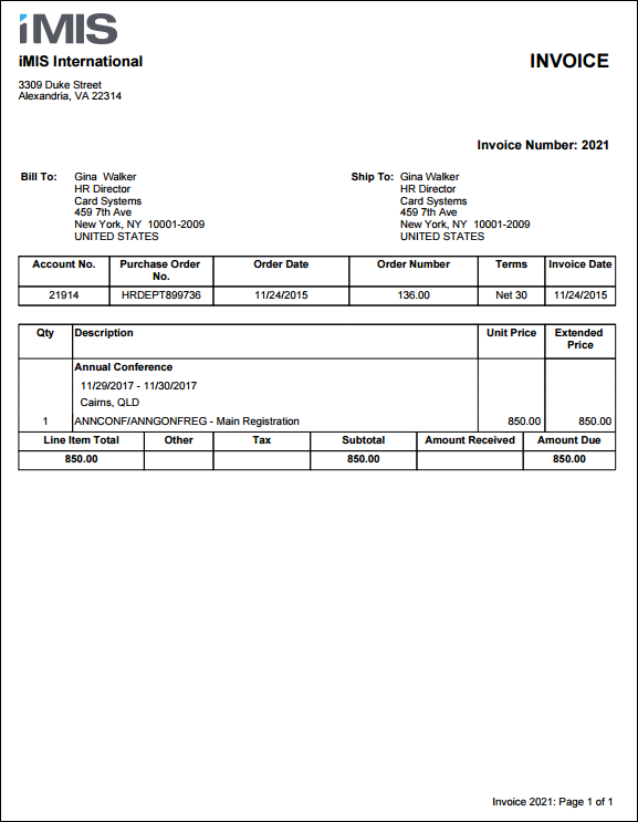 Viewing the Event Invoice report example